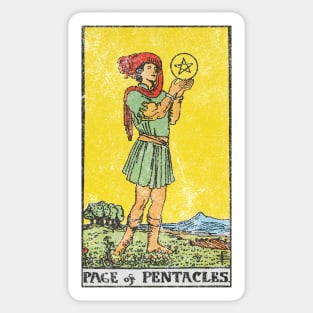 Page of pentacles tarot card (distressed) Sticker